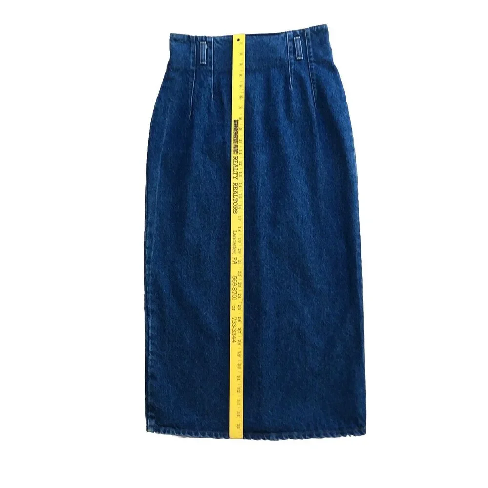 Hunt Club High Waisted Denim Maxi Pencil Skirt Womens Sz 8 VTG 80s Classic Jeans